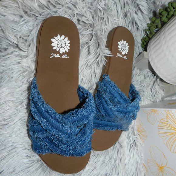 Yellowbox Women's Falses Blue Denim Cross Strap Slides BNIB🆕FAST😮‍💨⚡🚚 - Picture 7 of 12